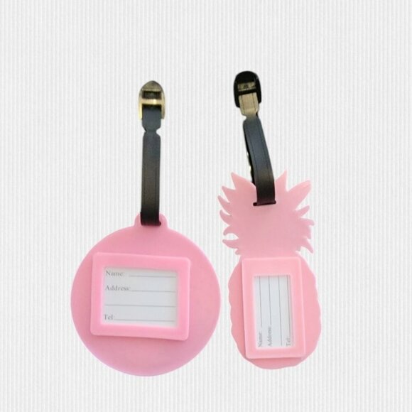 Cartoon Vinyl Luggage Tags Pink Flamingo and Pink Pineapple - NWOT - Picture 2 of 2